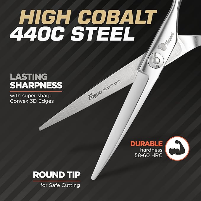 Professional Hair Scissors 5 Inch with Extremely Sharp Blades, 440C Steel Hair Cutting Scissors, Durable, Smooth Motion & Fine Cut, Barber Scissors with Elegant Sheath, Cleaning Leather & Key