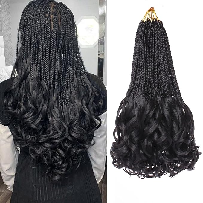 9 Packs French Curl Crochet Braids 14 Inch Black Crochet Hair Pre Looped Goddess Box Braids with Bouncy Curly Ends Synthetic French Curly Braiding Hair for Women