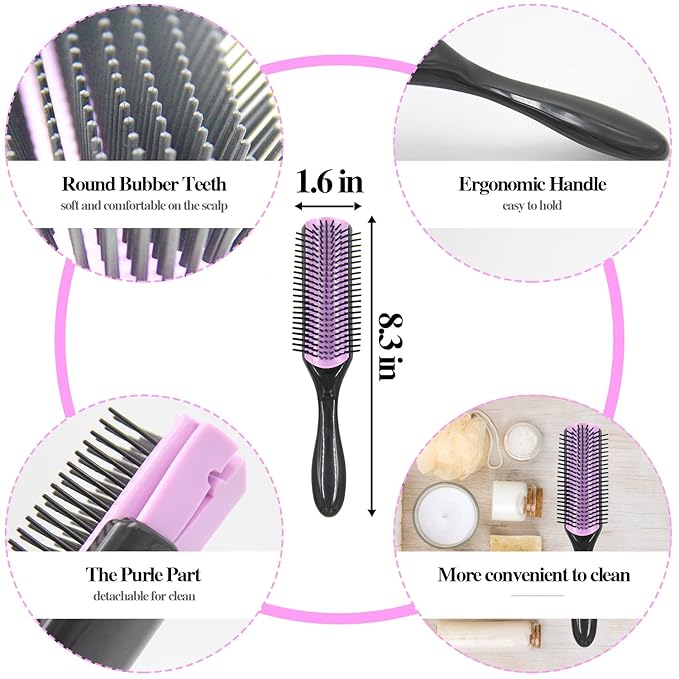 10Pcs Natural Hair Detangling Brush Set with Sleep Bonnet for Curly, Afro, African Black 3a to 4c Hair - Faster Detangling on Wash Days