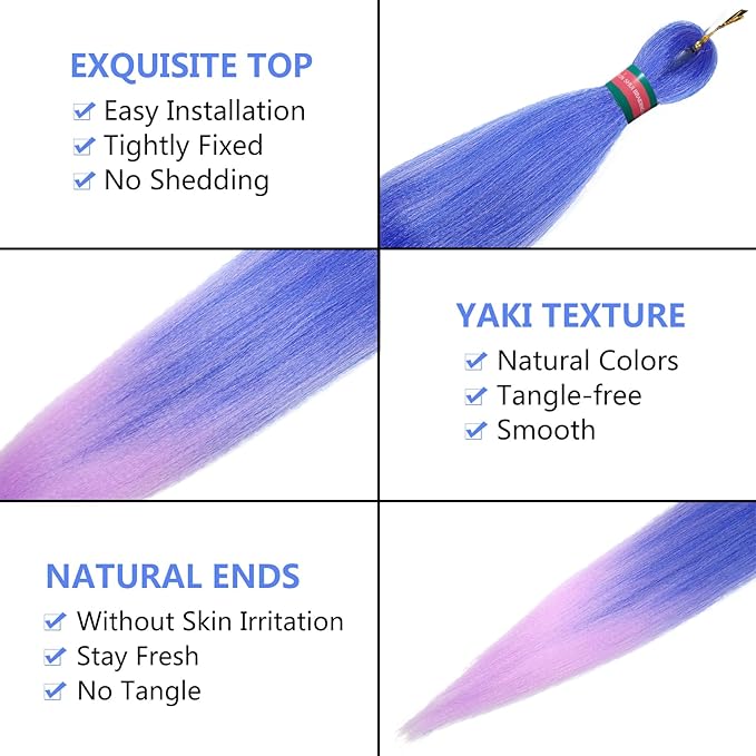 Ombre Blue Light Purple Pre stretched Braiding Hair 2 Packs Pre feathered Braid Hair Extensions 30 Inches Hair Braids