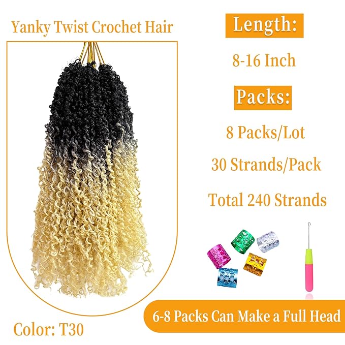 12 Inch Pre-Looped Yanky Twist Crochet Hair, 30 Strands/Pc, Mini Passion Twists, Senegalese Braiding Hair (OT613, 8 Pcs/Pack)