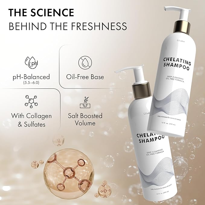 Chelating Shampoo – For Oily Hair & Oily Scalp -Deep Cleansing Clarifying Shampoo- Removes Hard Water Buildup, Chlorine & Residue-Nourishes-No Silicones, No Parabens, Fresh Volume. 12 Fl Oz ( 355 ML)