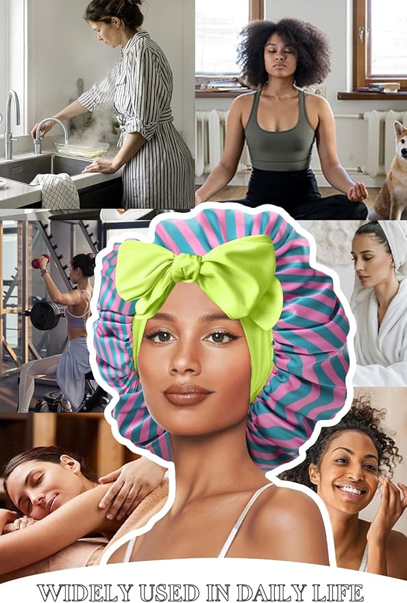 Double Layer Silk Bonnet with Tie Satin Lined Sleep Cap Hair Cover for Women's Curly Natural Hair