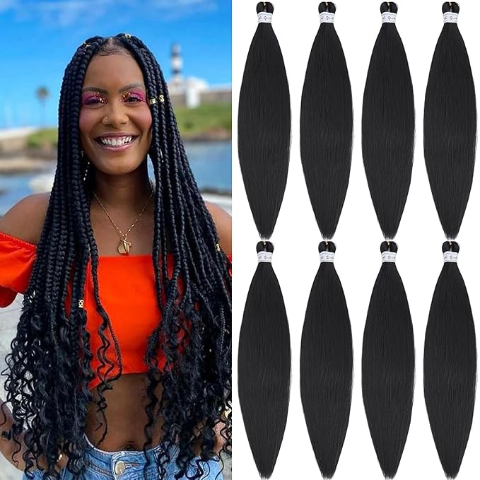 32 Inch 1b Black Pre Stretched Braiding Hair Long Braids Weave Pre Braided Hair for Crochet Braiding Synthetic Knotless Hypoallergenic Yaki Jumbo Box Braids Extensions