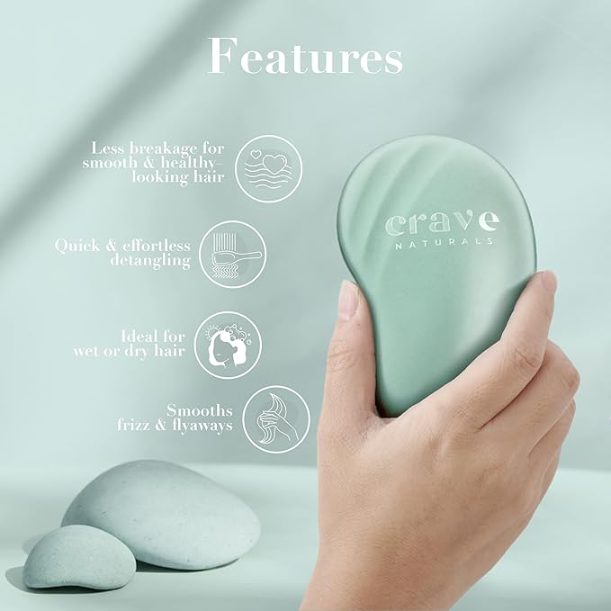 Crave Naturals Mini Detangler Hair Brush Turquoise – Glide Thru Hair Detangler Brush for Women, Kids & Toddlers – Gentle Scalp Care, No-Pain Tangle-Free Hairbrush for All Hair Types, Travel Hair Brush