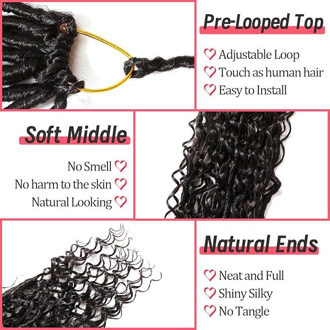 Goddess Locs Crochet Hair-18 Inch 8 Packs Boho Faux Locs Crochet Hair for Black Women Pre Looped Soft Locs with Curly Ends (1B#, 18 Inch(Pack of 8))