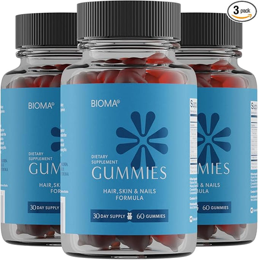 BIOMA Hair, Skin & Nails Beauty Gummies - Supports Growth & Strength with Biotin, Collagen, Zinc & Vitamins C & D - Gluten-Free - 180 Gummies (90-Day Supply, 3 Pack)