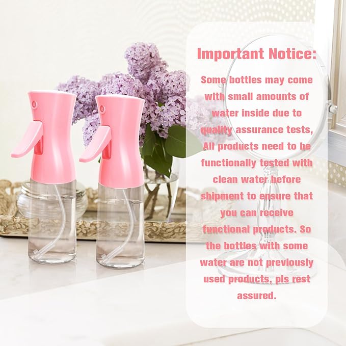 Spray Bottle,Fine Mist Spray for Hair,Ultra-Fine Continuous Spray Bottle for Skincare,Plant Care,Pet Grooming,Cleaning, Refillable Spray Container,Christmas Gift (2Pcs Light Pink)