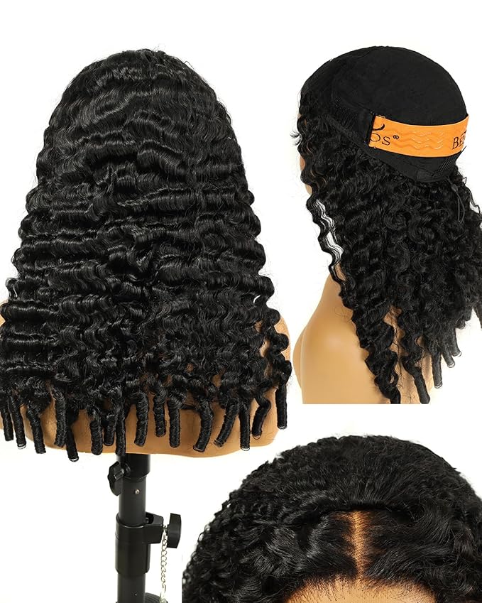 BEEOS Burmese Curly Half Wig Human Hair 16 Inch, 180% Density Drawstring Seamless Flip Over Glueless Half Wigs for Women, Tight Curl Beginner Friendly