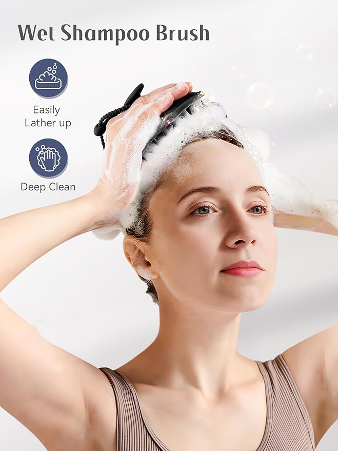 HEETA Scalp Massager Shampoo Brush with Silicone Bristles for Dandruff Removal Scalp Care & Hair Growth, Scalp Scrubber for All Hair Types, Head Massager Stress Relax, Upgraded Large Design,Black