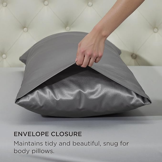 Bedsure Body Pillow Cover 20x54 Inches - Dark Grey Satin Similar to Silk Pillowcase for Hair and Skin, Cooling and Silky Long Body Pillow Case Cover with Envelope Closure, Gifts for Women Men