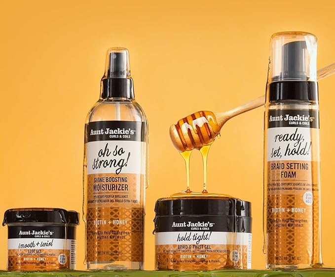 Aunt Jackie's Braid & Twist Collection Biotin & Honey Bundle – Strengthen, Lengthen & Protect Braids, Locs, Twists and Natural Styles (4 Products)