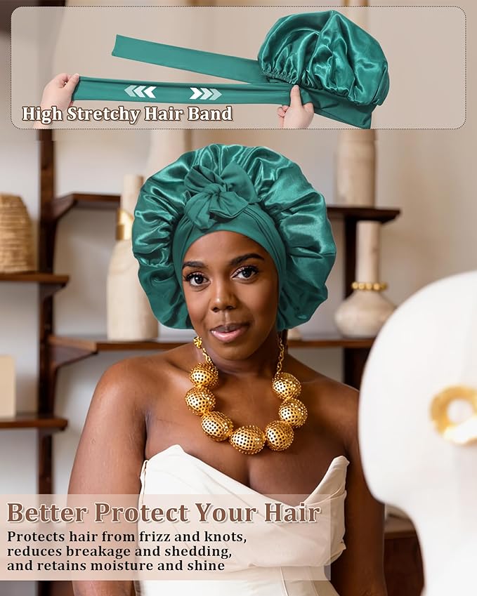 Reversible Satin Bonnet for Sleeping Women Double Layer Hair Bonnet with 2PCS Hair Scrunchies Elastic Tie Band Night Cap