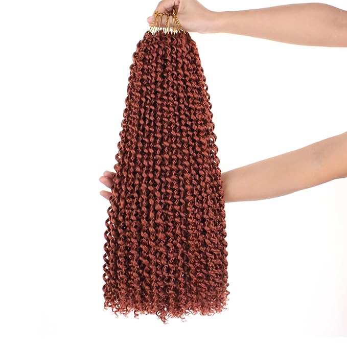 Leeven 18 Inch Water Wave Passion Twist Crochet Braids Hair for Butterfly Locs Crochet Hair 2 Pcs Hot Water Setting Copper Red Passion Twists Braiding Hair Long Bohemian Braids Hair 350#