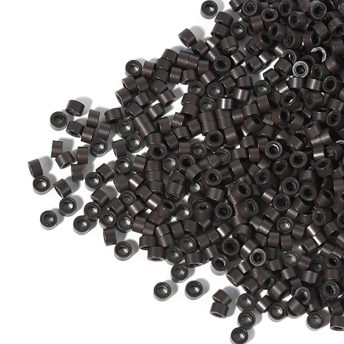 1000 Pcs 5.0 mm Silicone Lined Micro Links Rings Hair Extensions Beads Silicone Lined Beads for Human Hair Extensions and Feather Extensions (Dark Brown)