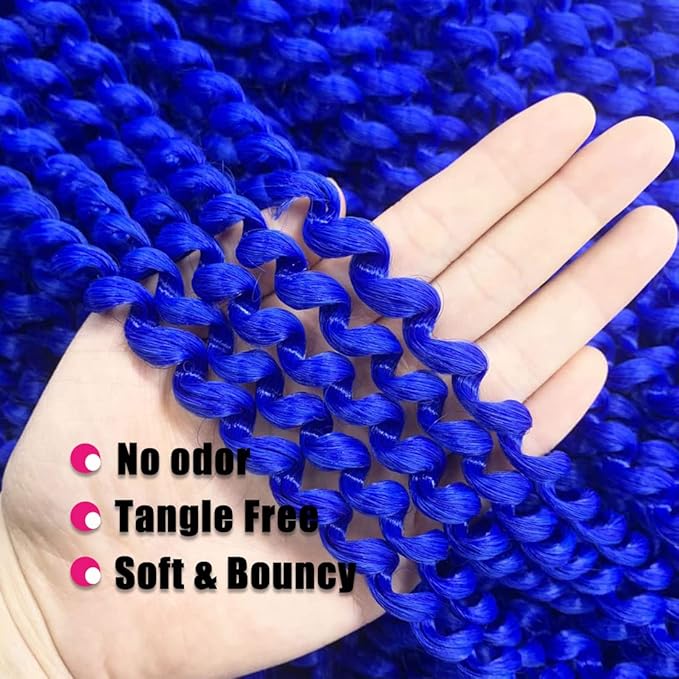 Passion Twist Hair 30 Inch Water Wave Crochet Hair 2 Pack Blue Passion Twists Braiding Hair Long Bohemian Braids Hair Synthetic Extensions (30Inch Blue) …