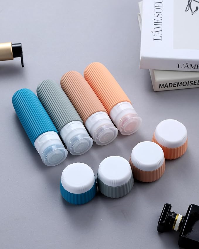Travel Bottles 8 Pack, TSA Approved 3 oz Toiletries Containers, Leak Proof Silicone Squeezable Essentials Jars with Clear Bag