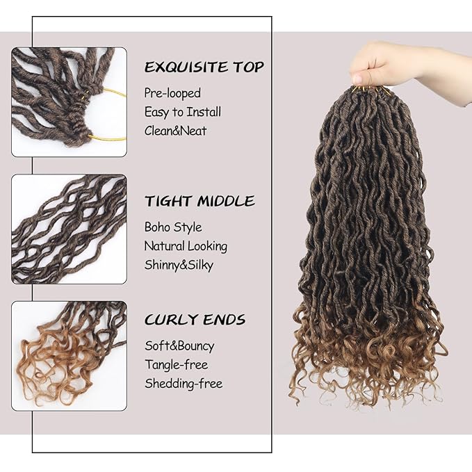 Goddess Locs Crochet Hair 18 Inch 9 Packs Faux Locs with Curly Ends,Pre looped Synthetic Crochet Hair for Black Women