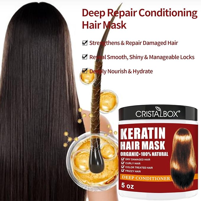 2 Pack Collagen Hair Mask & Keratin Hair Mask,Keratin Hair Treatment,Repair Treatment Deep Conditioning Hair Treatment Mask for Damaged Hair,Hydrating Conditioner with Argan Oil for Dry Hair | Argan Oil, Collagen, Biotin, Hair Treatment Mask