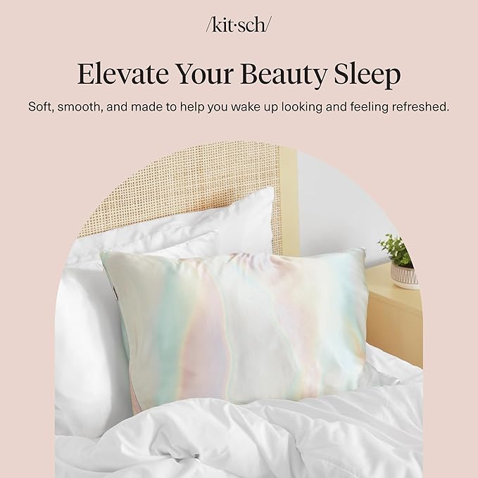 Kitsch Satin Pillowcase with Zipper for Hair & Skin, Softer Than Silk Pillow Cases Queen, Wrinkle-Free, Smooth and Cooling Satin Pillow Covers, Standard Size 19"x26" - Aura, 2pcs