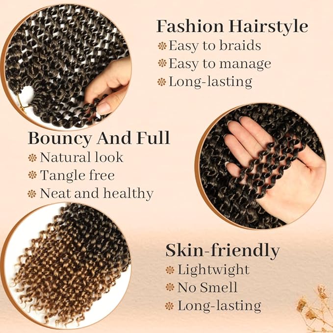 8 Packs Passion Twist Hair Water Wave Synthetic Braids for Passion Twist Crochet Braiding Hair Goddess Locs Long Bohemian Curl Hair Extensions (30 Inch, 1B/27)