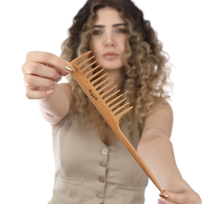 Wide Tooth Wooden Comb Handmade - Natural Vintage Style Wide Tooth Comb for Curls Gentle Styling - Anti-Static Wood Hair Combs For Women Detangling (Wide Tooth Tail Comb)