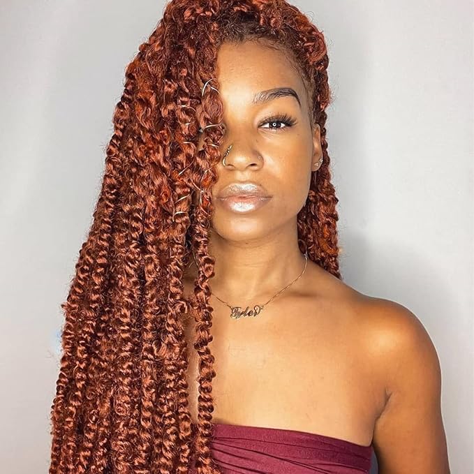 Passion Twist Hair Copper Red 24 Inch 8 Packs Water Wave Crochet Hair For Women Curly Braiding Hair Long Spring Twist Hair Crochet Braids Synthetic Hair Extension (24 Inch (Pack of 8), 350#)