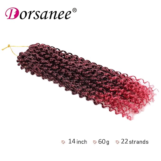 Dorsanee Ombre Burgundy Passion Twist Hair 14 Inch 7 Packs Water Wave Crochet Hair Long Bohemian Curly Braiding Hair for Butterfly Locs, Faux Locs, Boho Style Spring Twist Crochet Braids (TBug#)