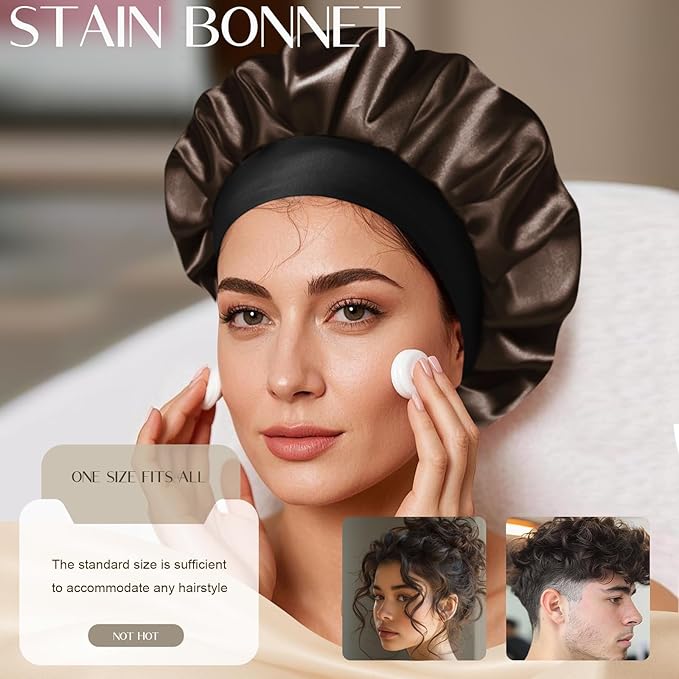 Satin Silk Bonnet for Men & Women, Double Layer Silk Sleep Bonnets, Soft Satin Lined Bonnet for Curly & Natural Hair
