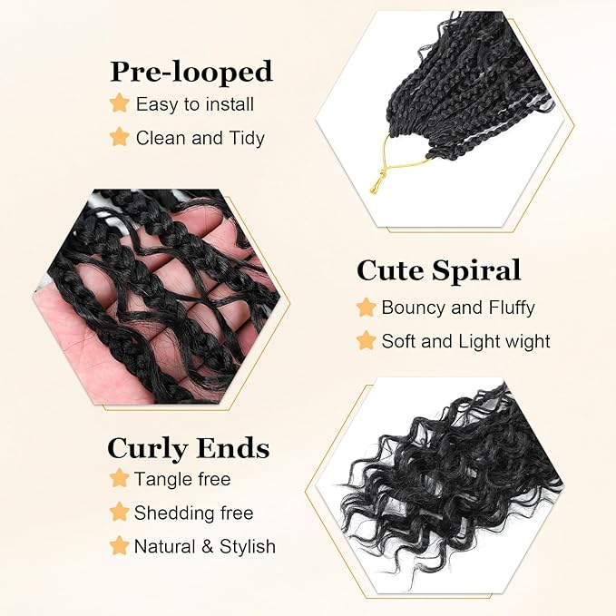 Goddess Box Braids Crochet Hair - 9 Packs, Boho 18 Inch Crochet Box Braids With Curly Ends For Black Women, Pre Looped Crochet Hair(18Inch 9 Packs,1B#)