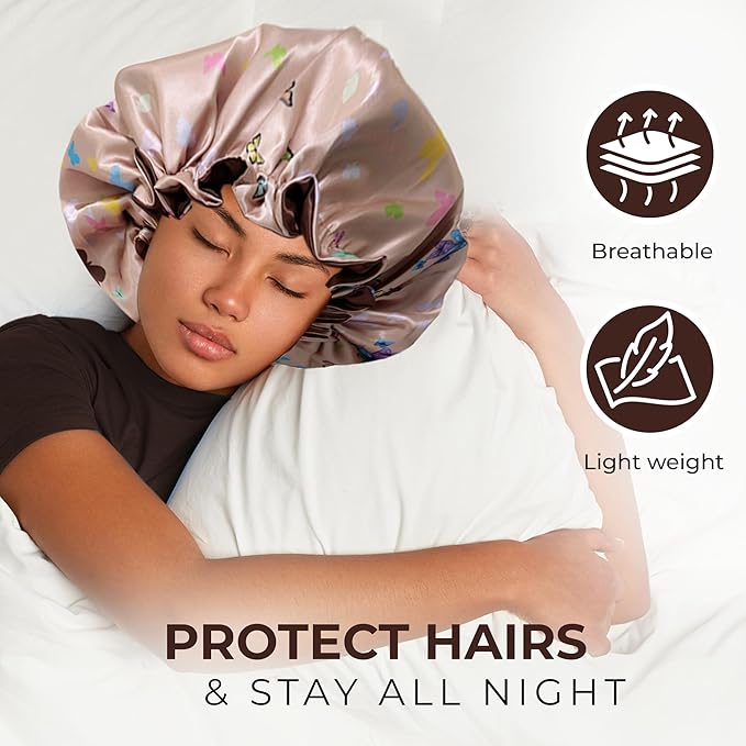 Discover Premium Ruffle Silk Satin Sleeping Bonnets Hair, Moisture Retention, and All-Night Comfort.