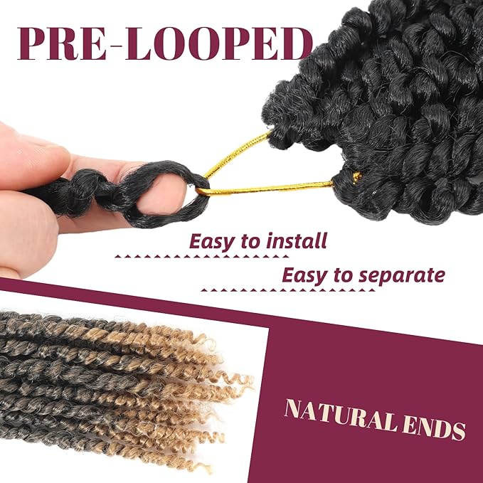 Passion Twist Hair 18 Inch 9 Packs Pretwisted Pre-Looped Crochet Braids Crochet Short Passion Twist Hair Pretwisted Hair Extension (18 Inch, T27#)