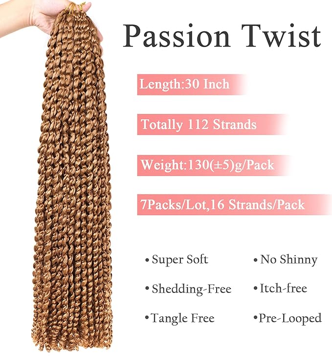 Leeven 30 Inch Blonde Water Wave Crochet Twist Hair for Butterfly Locs 7 Packs Curly Passion Twist Crochet Hair For Women Synthetic Passion Twist Hair 27#