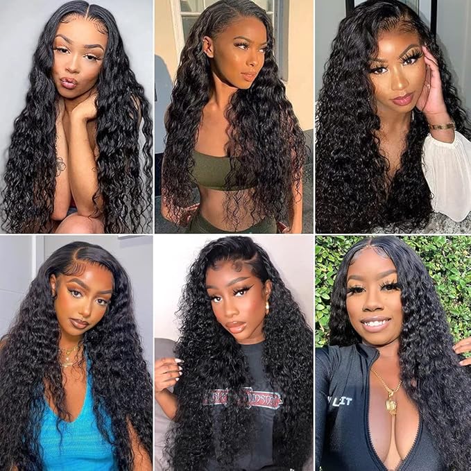 Glueless Water Wave Lace Front Wigs Human Hair for Women 180 Density Unprocessed Brazilian Virgin Human Hair Wigs with Baby Hair Pre Plucked Natural Hairline Wigs Deep Wave 13X4 Lace Frontal Wig