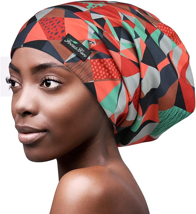 Adjustable Satin Lined Sleep Cap for Dreadlocks Curly Hair Large Head-Stay On Overnight