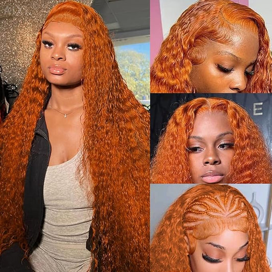 Ginger Orange Lace Front Wigs Human Hair Pre Plucked Deep Curly 13x6 HD Lace Frontal Wigs Glueless Colored Wig 210% Density 30Inch
