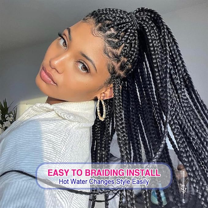 8 Pack Pre Stretched Extensions - 16" Premium Braiding Hair, 55G/Pack, Itch-Free, Hot Water Setting, Perm Yaki Texture (#1B)