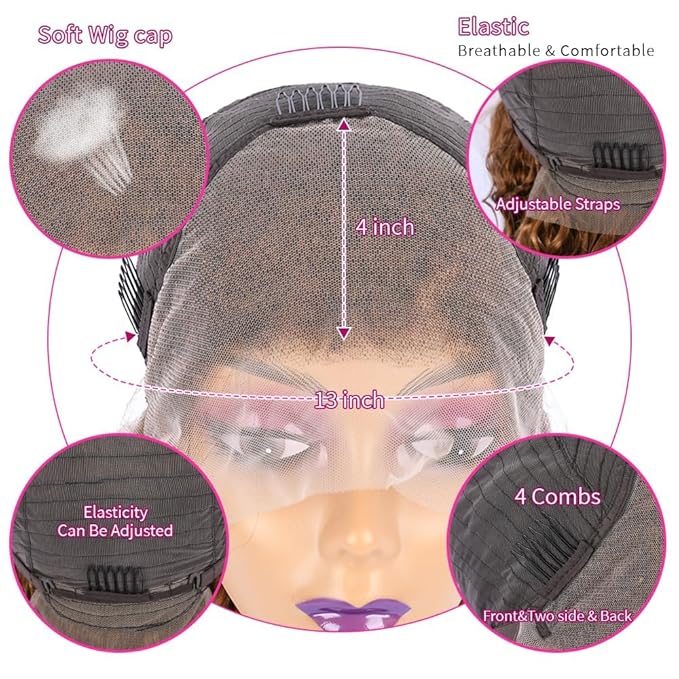 Chesma 24inch Highlight Ombre Lace Front Wig Human Hair 13x4 HD Honey Blonde 4/27 Deep Wave Lace Frontal Wigs Glueless Wigs Human Hair Pre Plucked180 Density