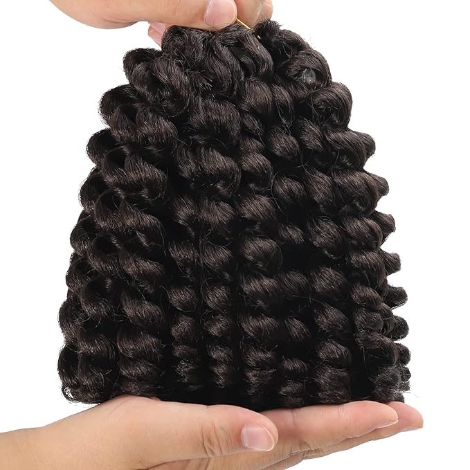 3 Packs 2X Ringlet Wand Curl Jamaican Bounce 8 inch Dark Brown Synthetic Crochet Hair Extensions Pre Looped Crochet Hair Crochet Braiding Hair 20 Roots (#4)