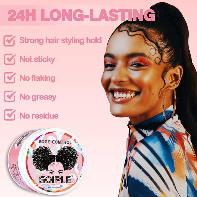 Strong Hold Non-Greasy Edge Control Gel and Wax Stick with Hair Comb for All Hair Types - No Flaking Edge Wax for Styling Black Hair Wigs