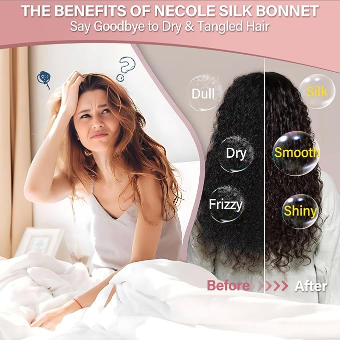 Silk Bonnet for Women 100% Mulberry Silk Sleep Cap 22 Momme Double Layer Hair Wrap for Curly Short Long Hair