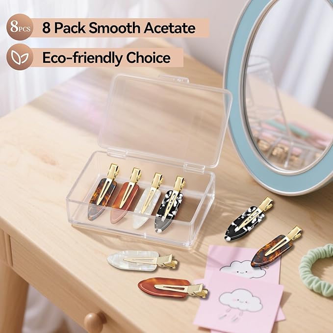 8 Pcs No bend Hair Clips No Crease Makeup Duckbill Clip No Dent Creaseless Flat Alligator Hair Barrettes for Salon Hairstyle Women Girls Accessories Cellulose Acetate(Caramel)