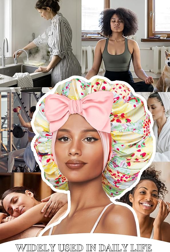 Double Layer Silk Bonnet with Tie Satin Lined Sleep Cap Hair Cover for Women's Curly Natural Hair