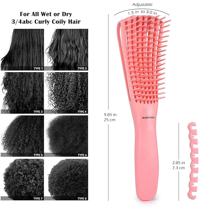 BESTOOL Hair Brush, Detangling Brush for Natural Black and Curly Hair (Pink, Afro 3/4abc), Ideal for Wet or Dry Hair