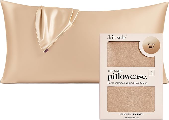 Kitsch Satin Pillowcase, Softer Than Silk Pillow Cases King, Cooling Pillow Covers, Satin Pillowcase with Zipper for Hair, Skin & Quality Sleep, Wrinkle-Free & Smooth, King Size 19"x36", Champagne