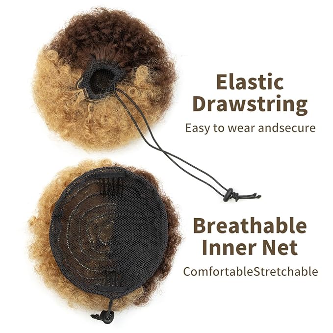 isheeny Small Human Hair Bun For Black Women, 100% Human Hair Bun Small Drawstring Ponytail For Little Girls, Curly Fake Hair Bun Natural, Soft, And Durable For Repeated Use (P4-27, Small 1pcs)