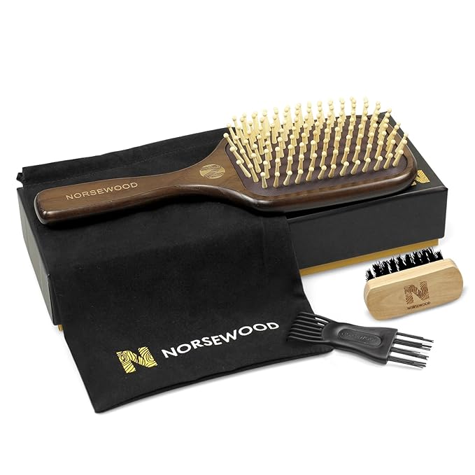 100% Natural Wood Hairbrush for Massaging Scalp,for Most Hair Types, Wooden Bristle for Reducing Damage, Scalp Massager Perfect for Women, Men & Kids