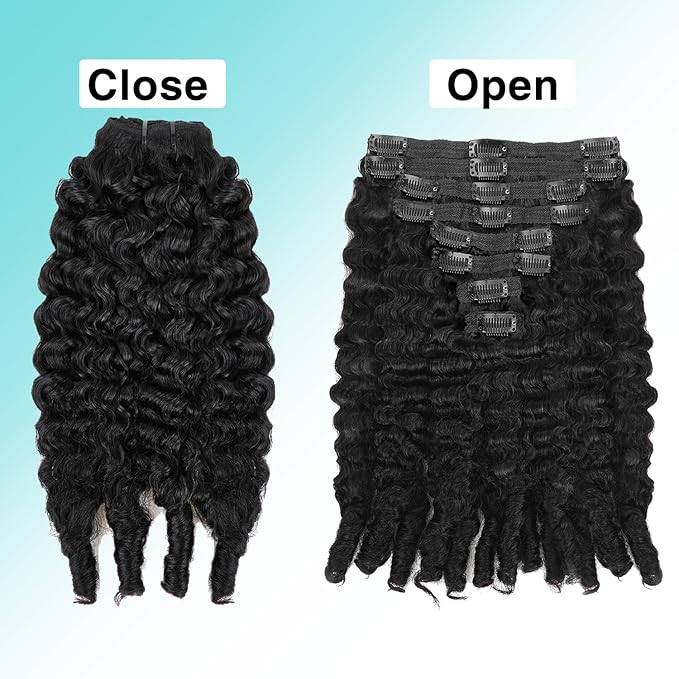 Burmese Curly Clip In Hair Extensions Real Human Hair 8pcs 120g/Set Spirally Curly Classic Clips Ins Full Head For Black Women 24 Inch Natural Black
