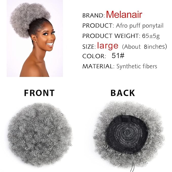 Afro Puff Drawstring Ponytail with Bangs ponytail extension for black women Short Curly Clip in Wrap Updo Hairpiece(51#) (No bangs, 51#)
