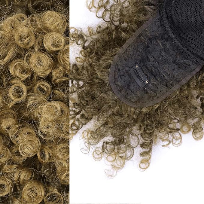 ENTRANCED STYLES Drawstring Ponytail with Bangs Afro Puff Ponytail Extensions for Women Short Curly Puff Ponytail with Bangs Clip in Wrap Updo Hairpiece for Women (T27)